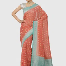 Banarasi Silk Works Orange Woven Saree With Unstitched Blouse-image-21