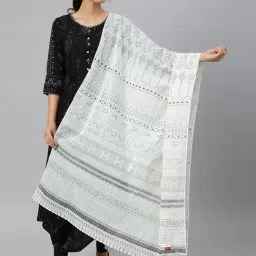 W White Cotton Printed Dupatta-picture-34