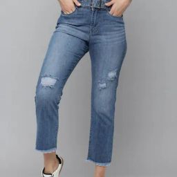 SHOWOFFFF High-Rise Blue Highly Distressed Jeans-image-0