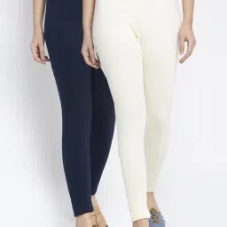 Gracit Navy & Off-White Mid Rise Leggings - Pack Of 2-picture-27