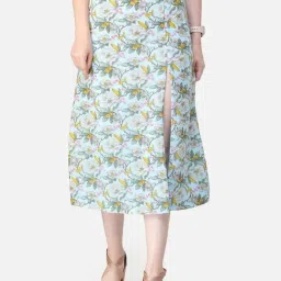 Cation Blue Floral Pattern A-Line Skirt-image-38