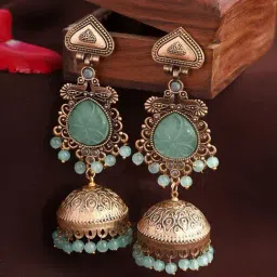 Priyaasi Blue Stoned Jhumki Earrings-image-4