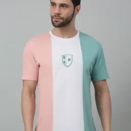 Cantabil Pink Regular Fit Colour Block T-Shirt-image-6
