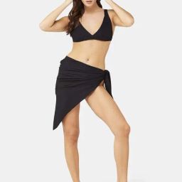Secrets By ZeroKaata Black Plain Swimwear Bra Panty Set With Sarong-image-71