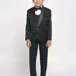 Kids Island Boys Green & White Jacquard Full Sleeves Suit Set-27