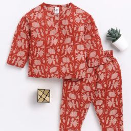 Clt.s Unisex Red Floral Print Full Sleeves Kurta With Pyjamas-image-71