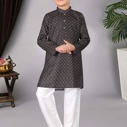 Pehanaava Boys Geometric Printed Mandarin Collar Cotton Straight Kurta With Pyjama-47