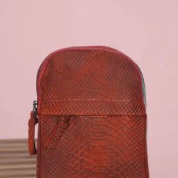 SASSORA Red MEI Animal Effect Small Leather Backpack-7