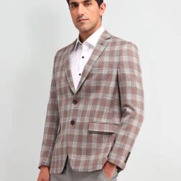 Arrow Brown Polyester Tailored Fit Checks Jacket-image-20