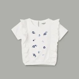 Juniors by Lifestyle Girls White Cotton Blend Embroidery T-Shirt-image-16