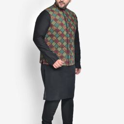 KISAH PLUS Multicolored Regular Fit Printed Kurta Set With Jacket image 4