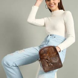SASSORA Brown ROSA Animal Effect Small Leather Backpack-image-15