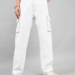 Style Quotient White Cotton Straight Fit High Rise Cargo Jeans-image-55