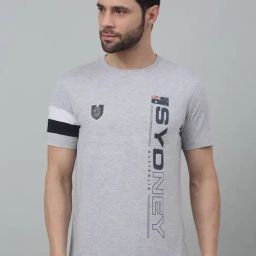 Cantabil Grey Regular Fit Printed T-Shirt-image-23