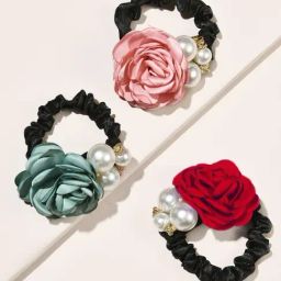 OOMPH Floral Satin Silk Scrunchy Hair Tie Ponytail Holder Rubber Band - Combo of 3-image-36