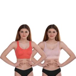 AROUSY Orange & Beige Cotton Bra Panty Set - Pack Of 2-image-69