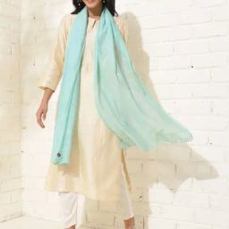 Fabindia Aqua Cotton Silk Chikankari Stole-image-11