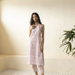Akiso Inara Blush Pink Handblock Printed Sleevless Kurti-image-55
