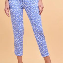 Enamor Cornflower Blue Floral Print Lounge Track Pants-picture-47
