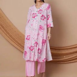 Melange By Lifestyle Pink Regular Fit Floral Print Kurtas-picture-10