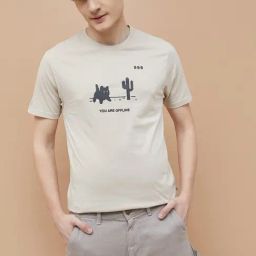 Fame Forever By Lifestyle Beige Cotton Regular Fit Printed T-Shirt-image-100