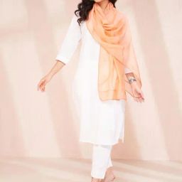Fabindia Peach Cotton Silk Chikankari Stole-image-79
