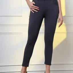 FITHUB Dark Grey Slim Fit High Rise Formal Trousers-image-92