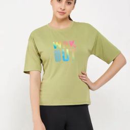 Clovia Green Graphic Print Sports T-Shirt-image-29