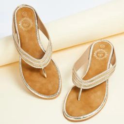 Melange by Lifestyle Women's Gold Thong Wedges-picture-29