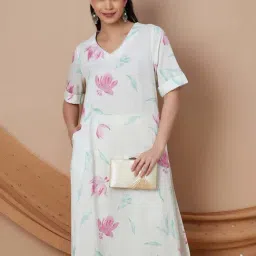 Melange By Lifestyle Off White Regular Fit Floral Print Kurtas-picture-33
