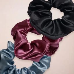 OOMPH Black, Blue & Maroon Satin Silk Scrunchy Rubber Band Hair Tie Ponytail Holder - Combo of 3-image-86