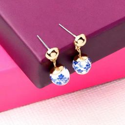 Accessorize London Country Retreat Blue & White Alloy Drop Earrings-21