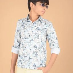 Crimsoune Club Boys Blue Cotton Floral Shirt-image-98