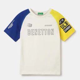 United Colors of Benetton Kids White Cotton Color Block T-Shirt-image-111