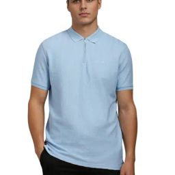 Louis Philippe Blue Slim Fit Striped Polo T-Shirt-image-42
