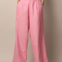 Only Pink Cotton Relaxed Fit Mid Rise Pants-image-17