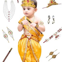 Kaku Fancy dresses Boys Woven Design Krishna Dress Costume With Accessories-31