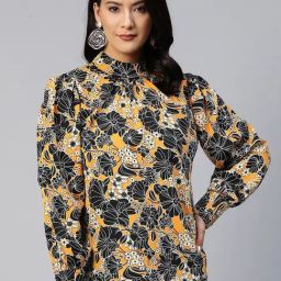 Melon by PlusS Yellow & Black Floral Print Top-image-41