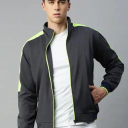 VOXATI Grey Regular Fit High Neck Jacket-image-9