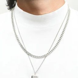 The Bro Code Geometric Shape Fusion Silver Necklace for Men - Set of 2-image-26