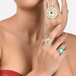 Zaveri Pearls Gold Tone Combo of 3 Ethnic Adjustable Finger Rings-ZPFK12773-48