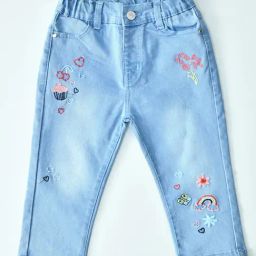 Bella Moda Girls Blue Denim Embroidered Comfort Fit Jeans-image-8