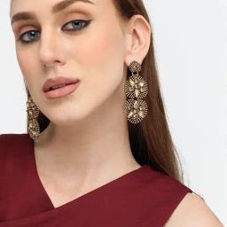 Sohi Gold Plated Party Designer Stone Drop Earrings image 3