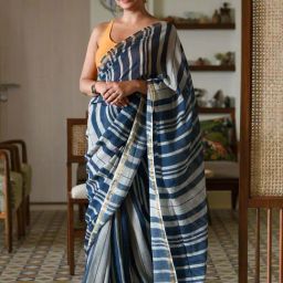 Suta Blue Striped Saree-picture-35