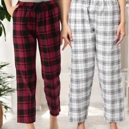 Kryptic White & Maroon Cotton Relaxed Fit Printed Lounge Pants - Pack of 2-image-89