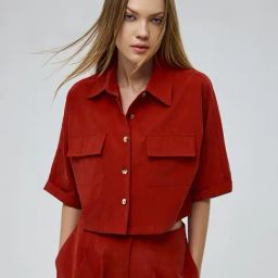 Cover Story Red Solid Crop Shirt-image-11