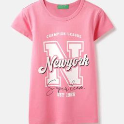 United Colors of Benetton Girls Pink Cotton Printed T-Shirt-image-43