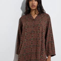 Utsa by Westside Red Printed Cotton-Blend Tunic-0