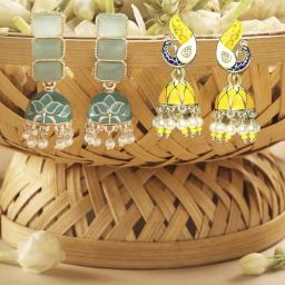 Zaveri Pearls Combo of 2 Multicolor Meenakari Jhumki Earrings-ZPFK18338-15