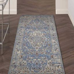 Obsessions Blue Polyester Neo Classical Bedside Runner-18